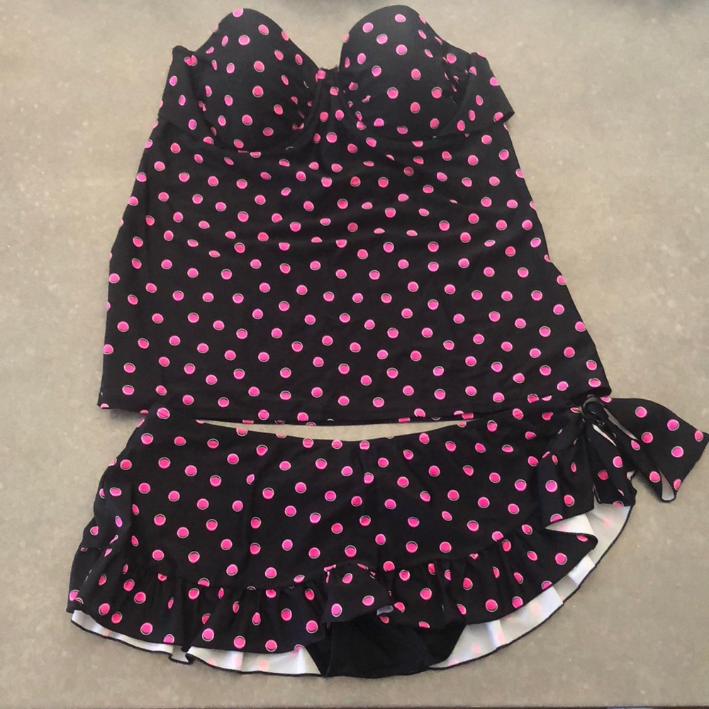 Smart & Sexy Swim Black and Pink Polka Dot Tankini Set